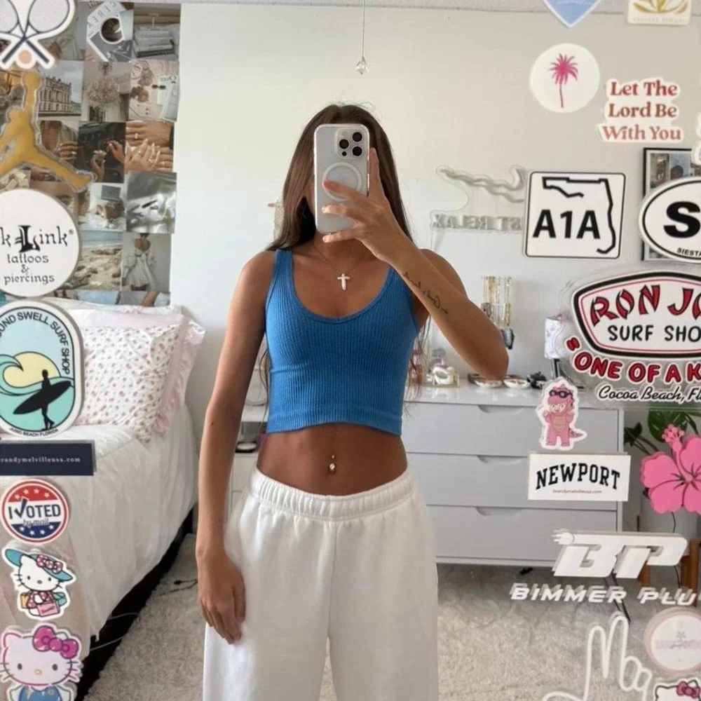 Urban outfitters royal blue ribbed cropped tank top